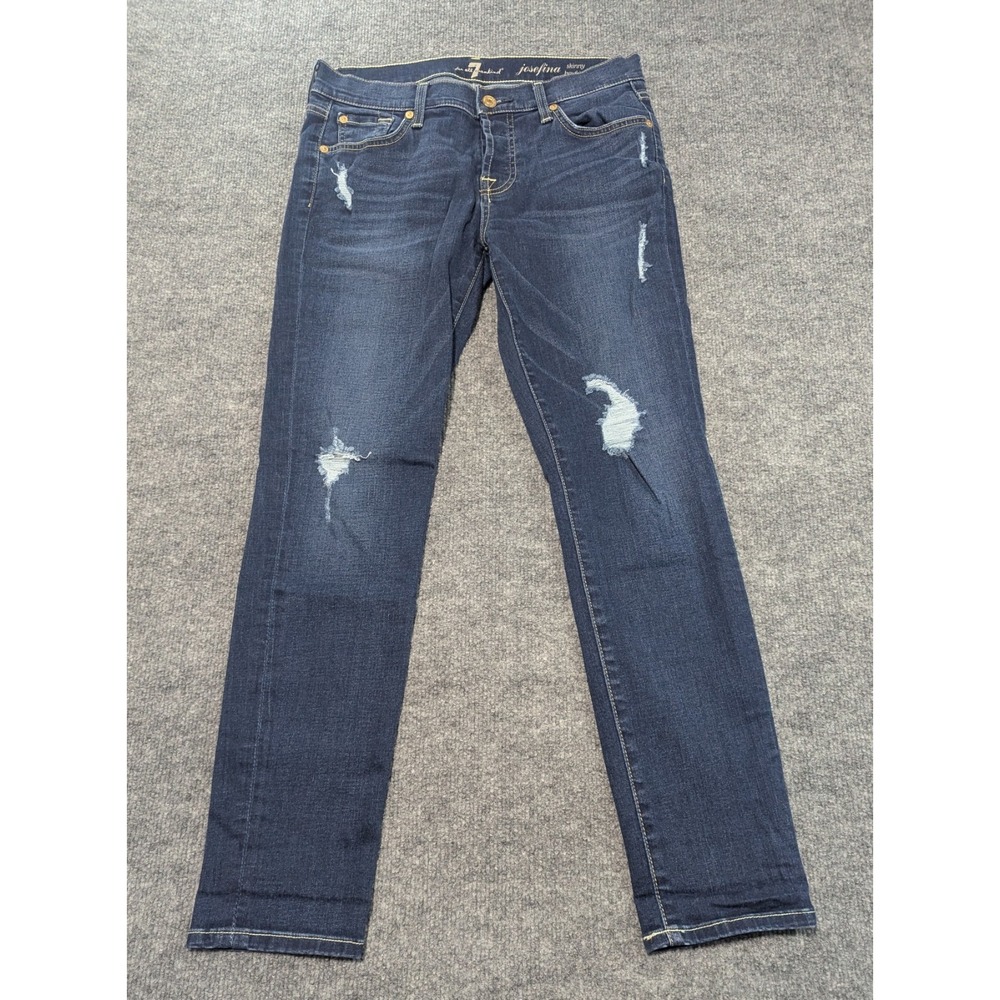 7‎ For All Mankind Josefina Skinny Boyfriend Distressed Jeans Women's Size 26